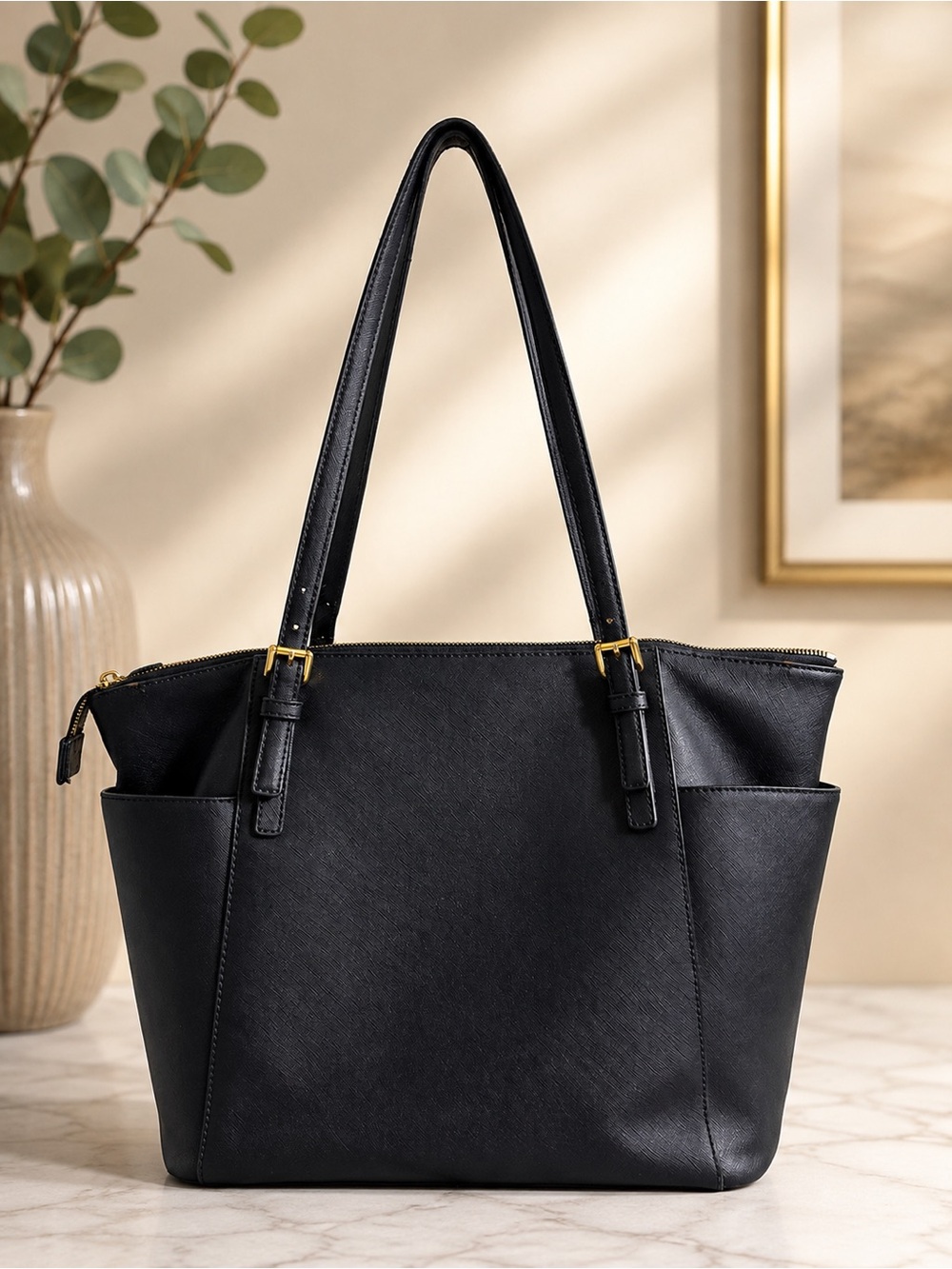 Michael Kors Black Saffiano Leather Tote with Gold Hardware - Picture 2 of 4